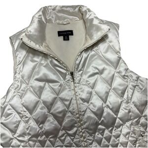 Lands' End Women's Medium Diamond Quilted Goose Down Vest Ivory Zip Up w/pockets